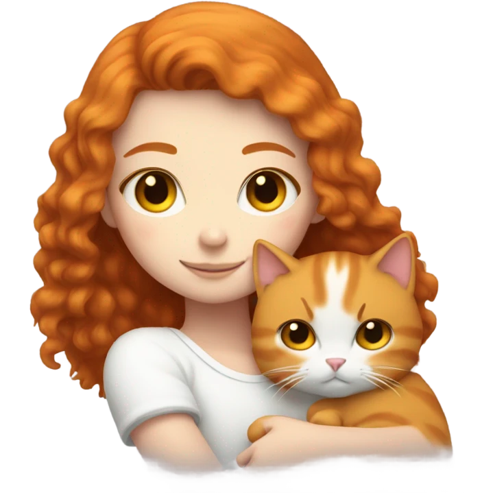 Ginger girl cuddling white black fluffy cat  emoji