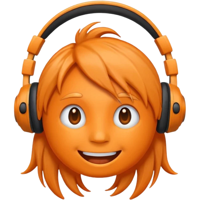 Orange happy face emoji with a couple of hair,headphones,and antennas. emoji
