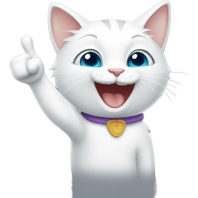 White cat smiling and giving thumbs up  emoji