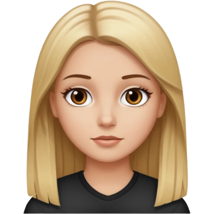 Make a white girl with black eyes, brown straight hair with brown hair and blonde highlights emoji