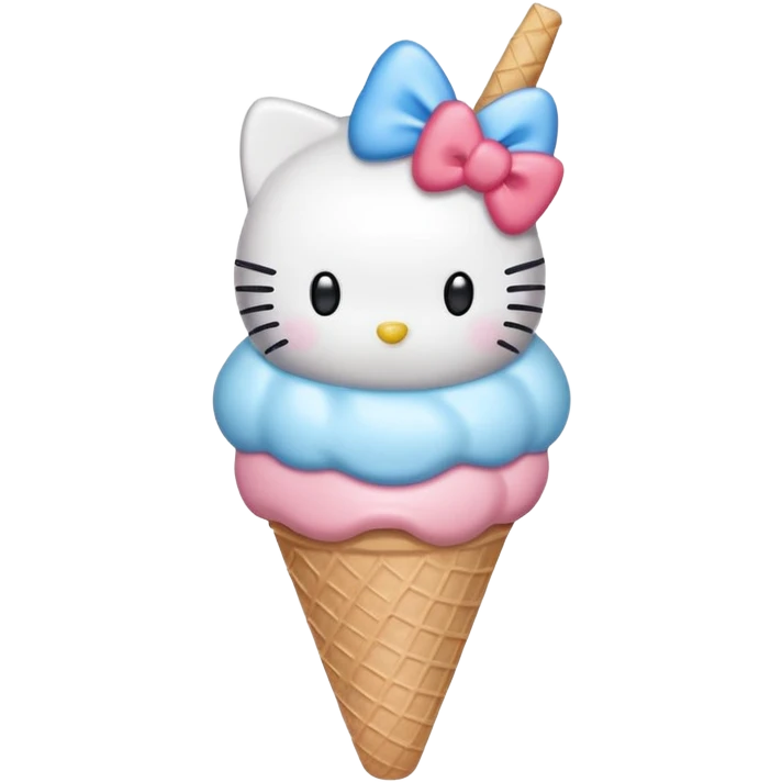 Hello Kitty inspired ice cream cone, blue bow, pastel colors emoji