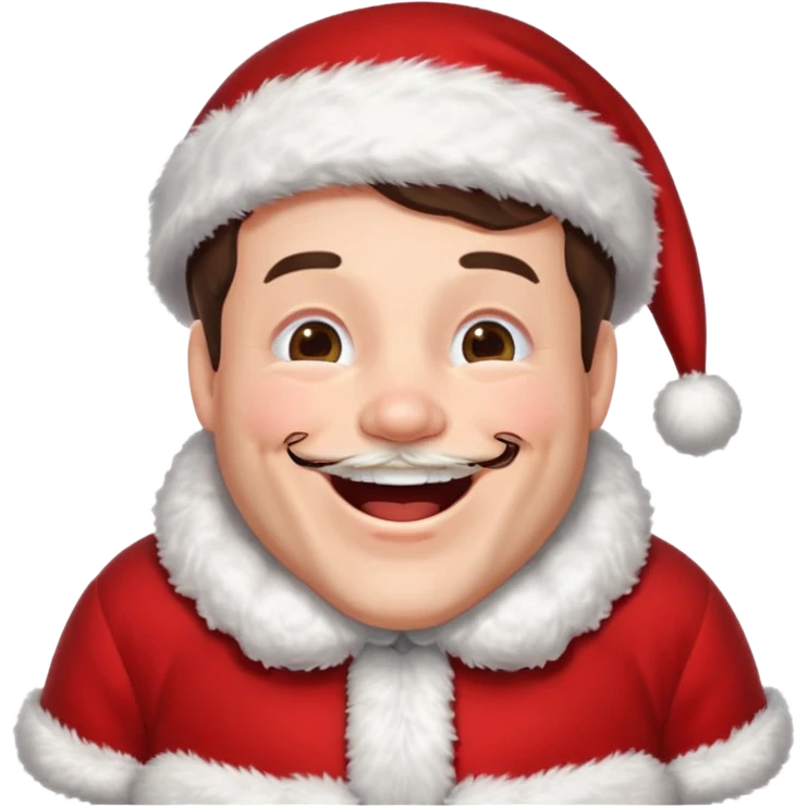 a brunette hair man wearing an oversize santa clothes while laughing  emoji