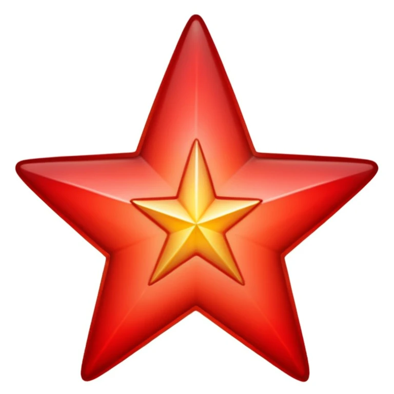 A single red star emoji in cartoon style. The star should be symmetrical, shiny, and have smooth edges. It should glow softly with a red aura. The design should be friendly and emoji-like, with a transparent background. emoji