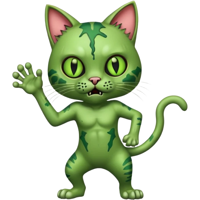 green zombie cat full body with action pose emoji