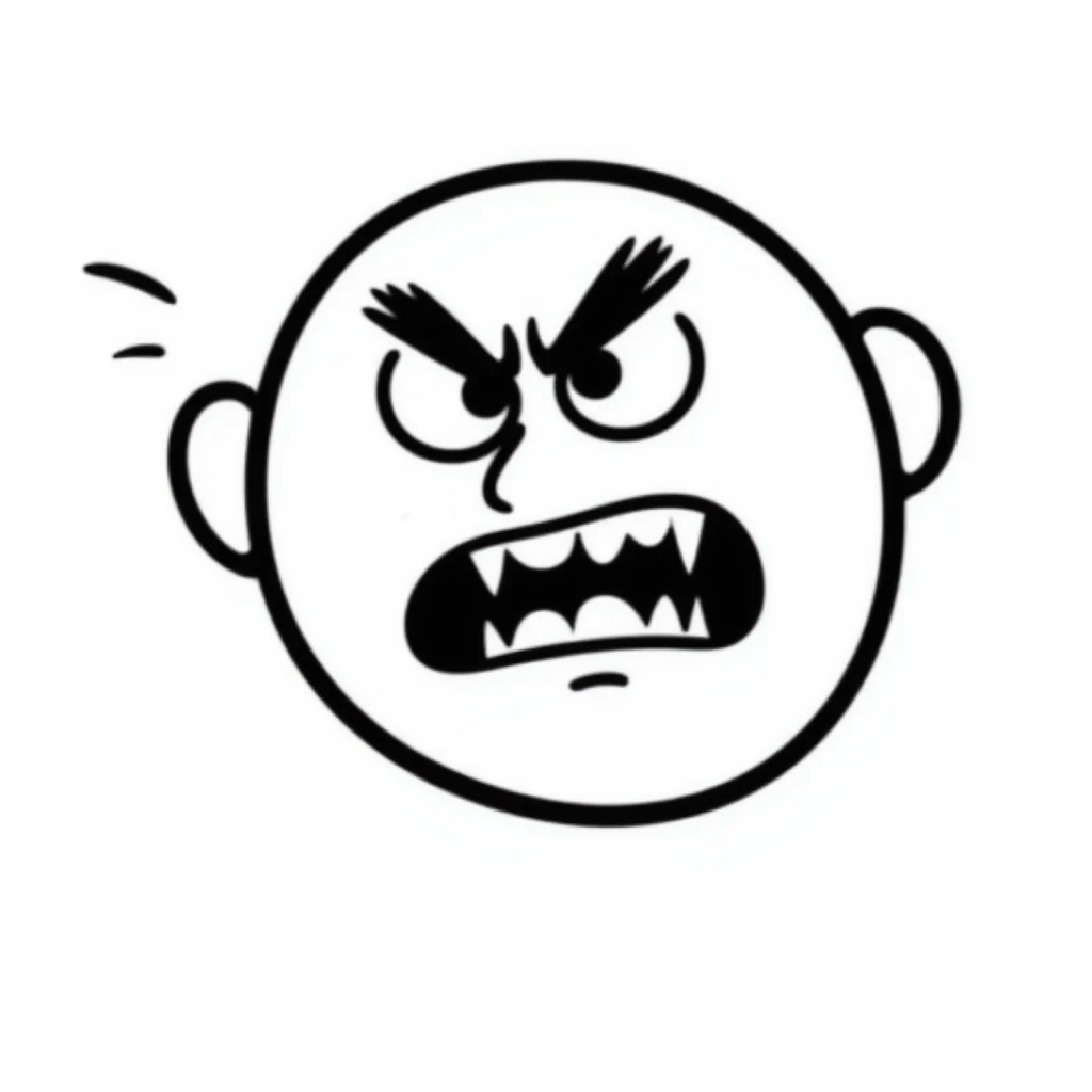 ugly rage emoji with scribbly, chaotic lines and angry face emoji