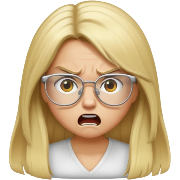 blonde girl with long hair, white glasses, angry emoji