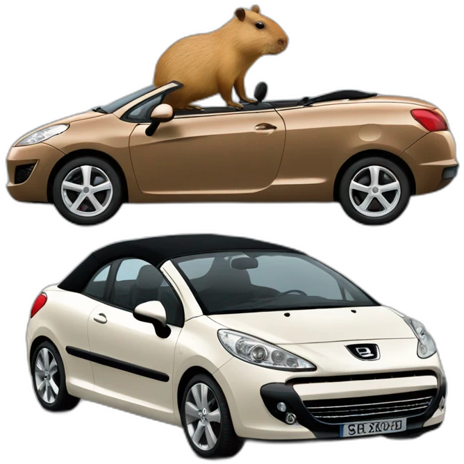 capybara with a beret driving a peugeot 207 coupé cabriolet emoji