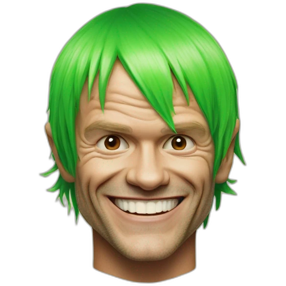 Michael “Flea” Balzary face, with neon green hair, smiling with gap in front teeth, bass player for Red Hot Chili Peppers emoji