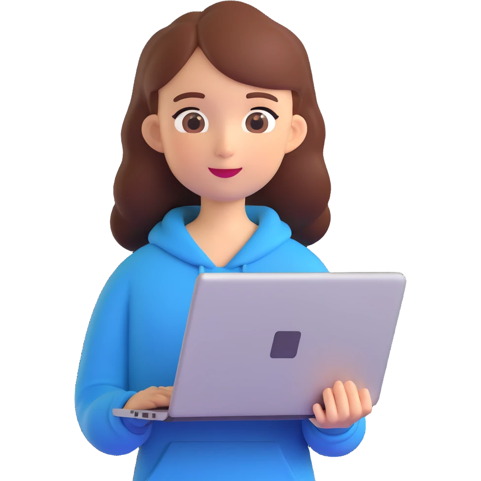 A girl with a pink laptop emoji