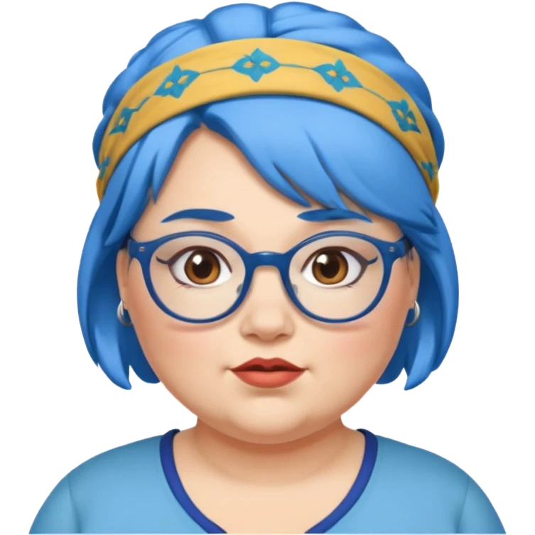 fat woman with blue hair and glassess and headband emoji