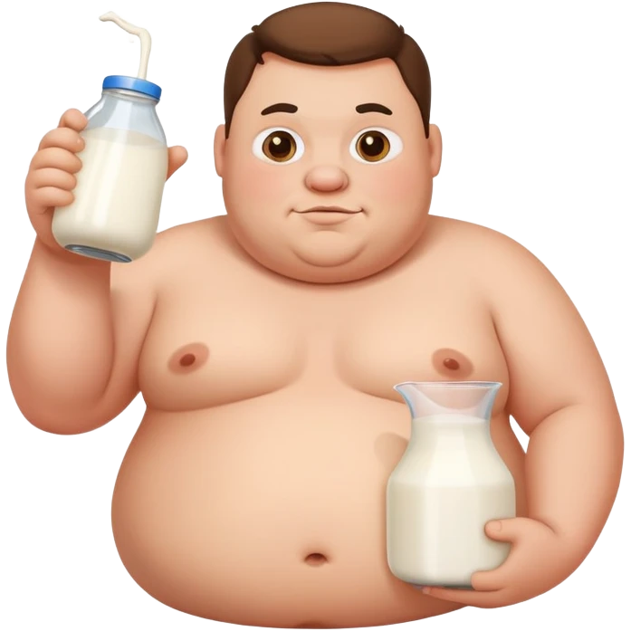 Fat person with no shirt holding a milk jug emoji