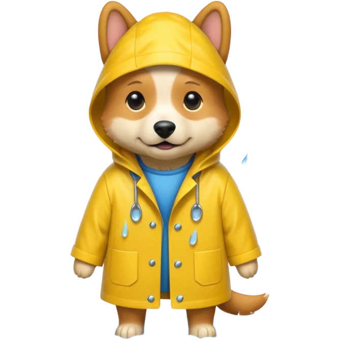 a dog wearing a raincoat in the rain emoji
