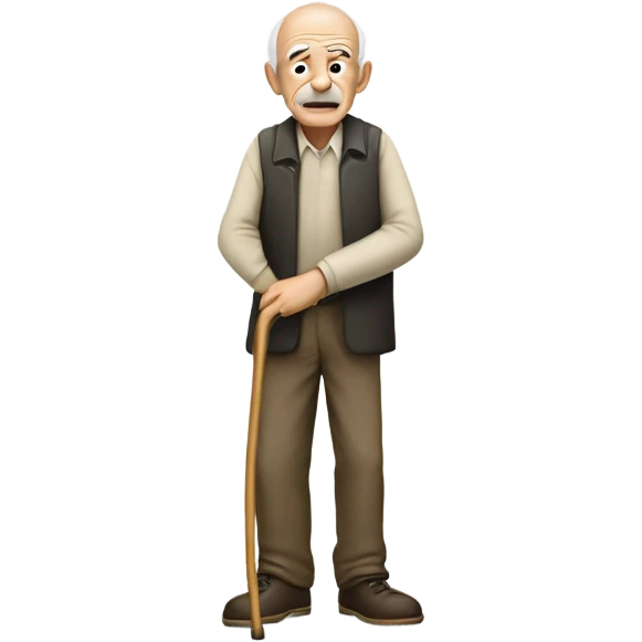 Old Man withe bushy eyebrows hunched over with a cane and bald head  emoji