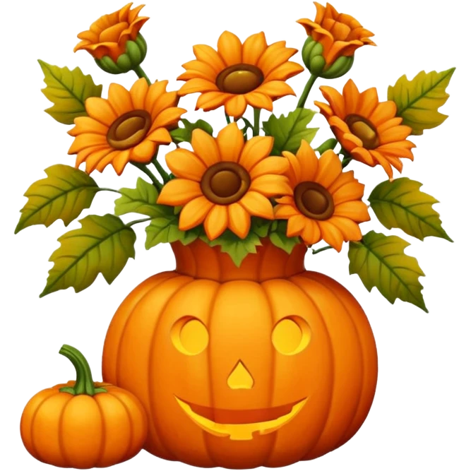 Pumpkin vase of flowers emoji