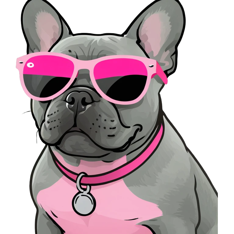 grey french bulldog with pink sunglasses emoji