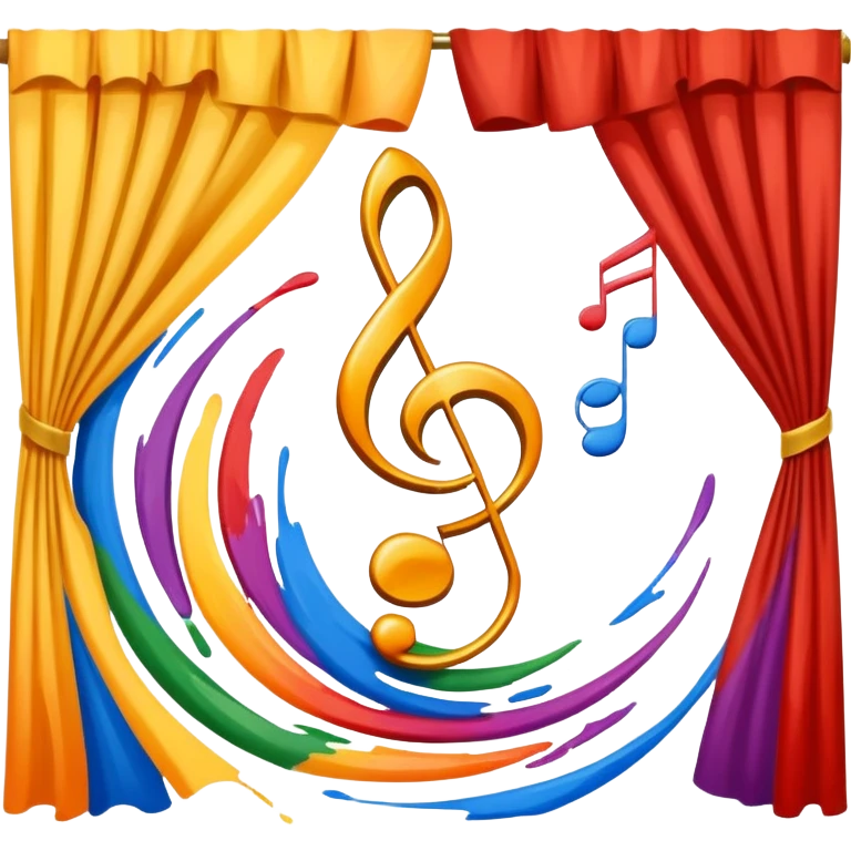 Abstract swirl combining a paint stroke, music note, and stage curtain – symbol of diverse artistic expression emoji