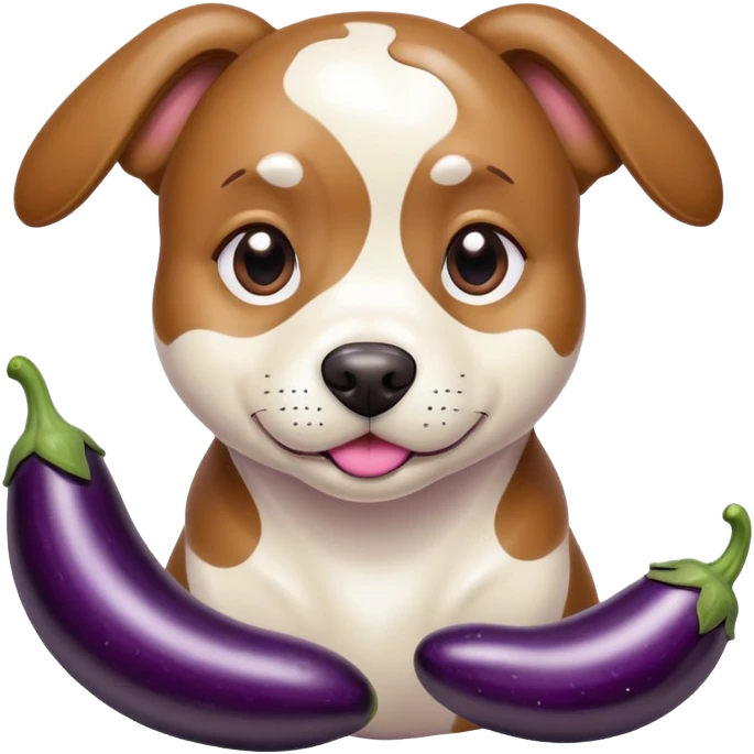 dog with a eggplant that has milk drizzled on it emoji