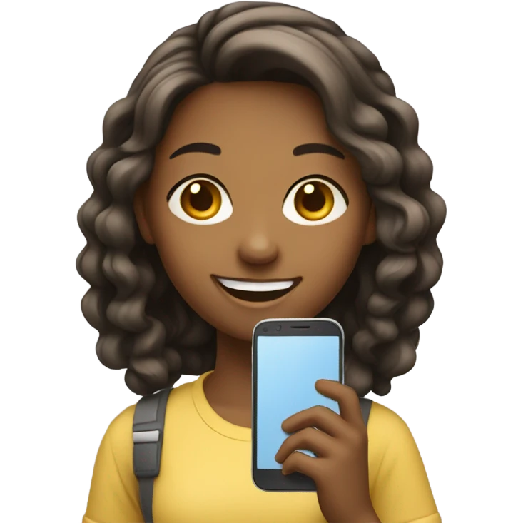 smiling girl with smartphone emoji