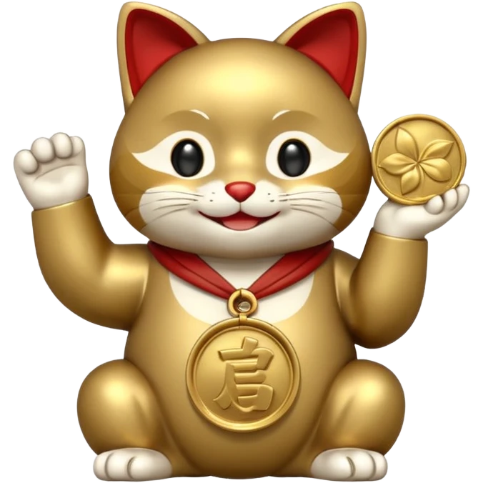 maneki neko, gold color, holding a koban coin emoji