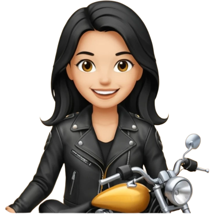 biker girl black long hair  emoji