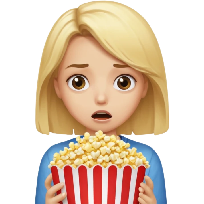 Blonde girl eating popcorn scared emoji