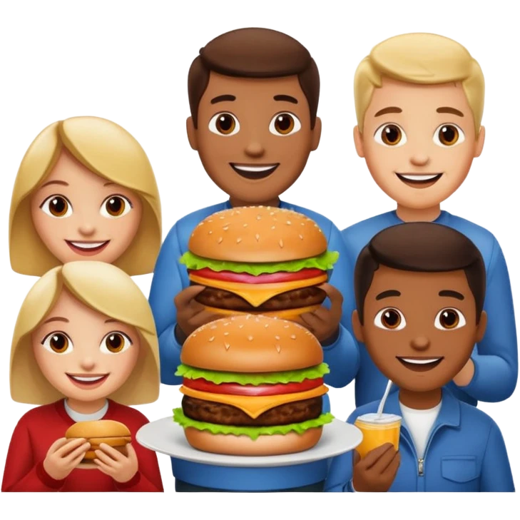 A group of hungry people eating burgers. emoji