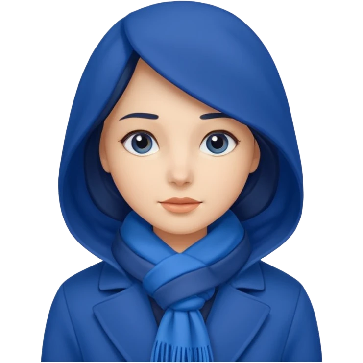 woman in blue coat, scarf emoji