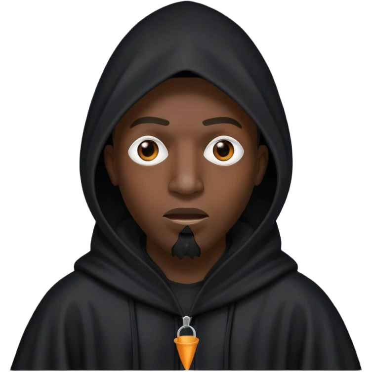 Rapping black male wearing Tall black robe with cone-shaped hood covering face, two eyes slightly visible through slit.” emoji