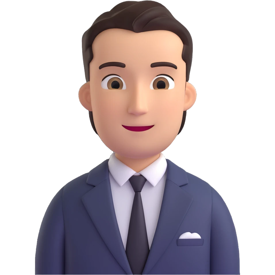 typical salesman wearing a suit with a friendly expression in 3D emoji style emoji