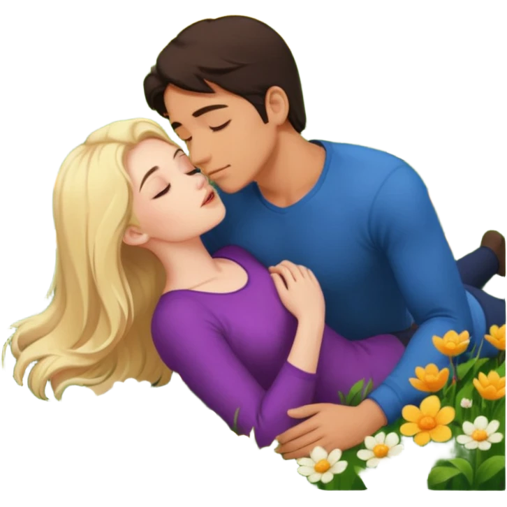 naked man, dark Hair, kneeling, Kissing lying naked blonde Woman emoji
