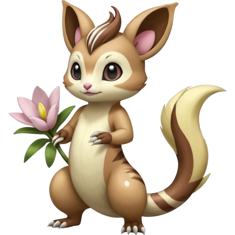 Cute Romantic Realistic Floral Meloetta-Furret-Palkia-Cresselia-Digimon-Pokémon-Fakémon-hybrid-fusion, full body emoji