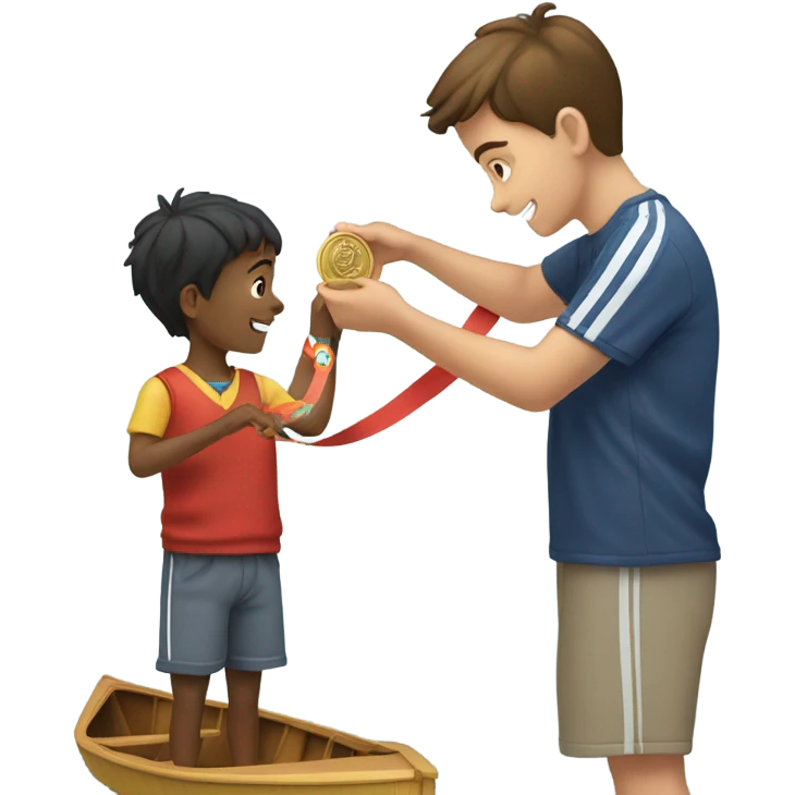 boy puts medal on his boat emoji