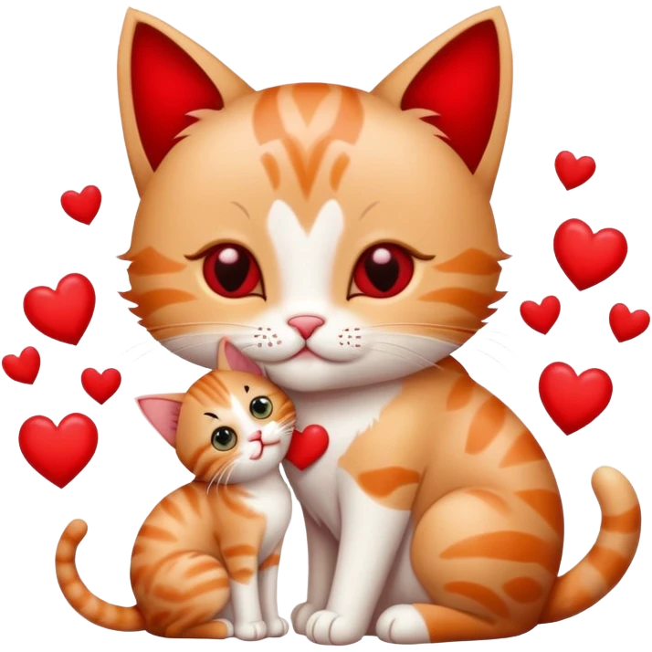 Кот целует кошечку, вокруг сердечки emoji