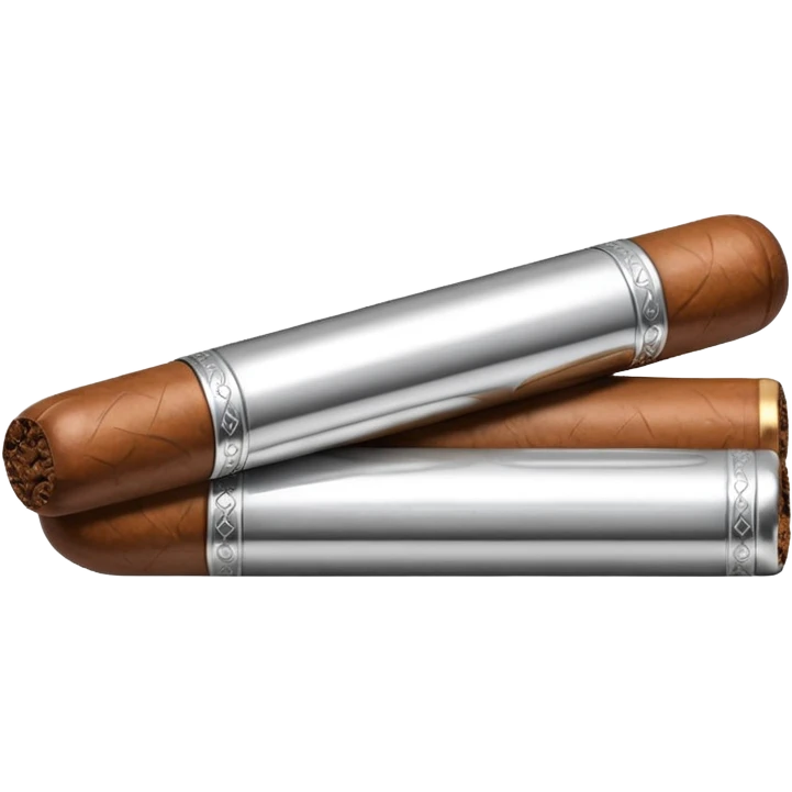 A luxury cigar emoji made of silver chrome, smooth metallic texture, minimal shape, glossy reflections, rich swag aesthetic, iOS emoji style, centered, clean white background emoji