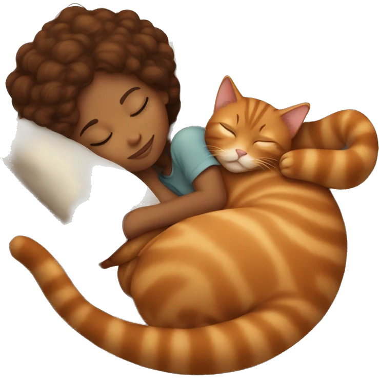 brown girl sleeping with ginger cat emoji