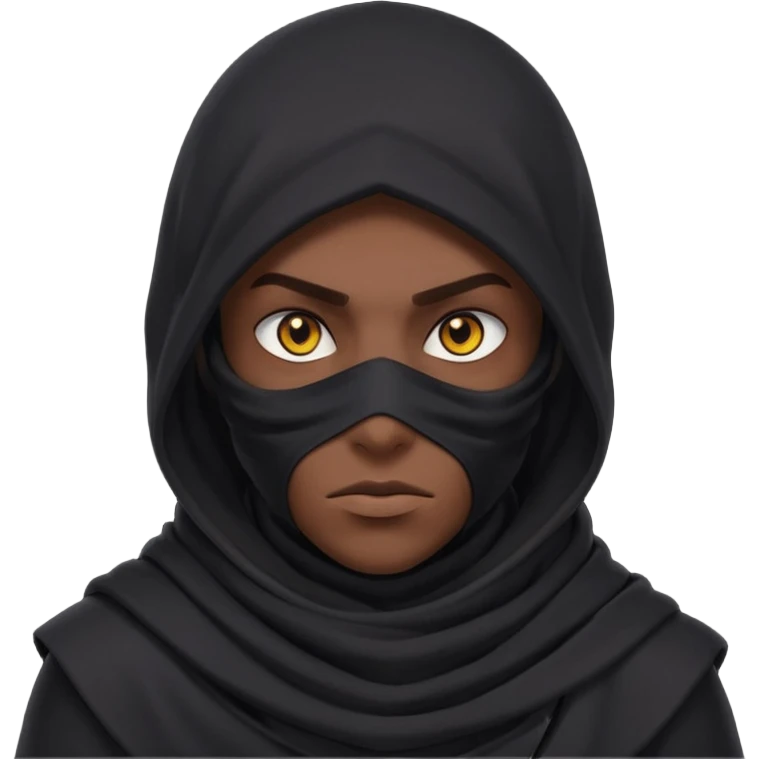 desert assassin portrait, head and shoulders only, dark hood, face scarf, mysterious glowing eyes, stealth vibe, 3D cartoon, mobile game icon style, clean background, no text, no watermark
 emoji