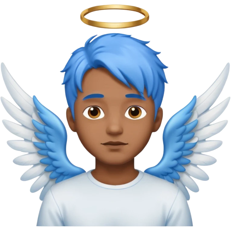 brown guy ,blue hair,  angel emoji