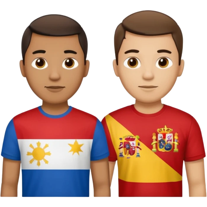 2 male Best buds , one in showing Philipines flag tshirt, one is Spain flag emoji