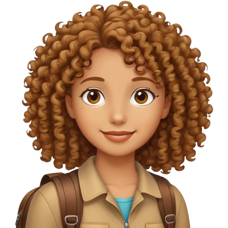 Девушка смотрит вдаль, улыбается, путешествует, кудрявые волосы emoji