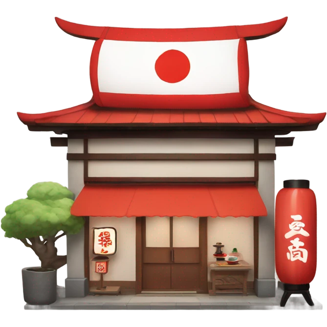 a sushi store with red and white color, and japan lantern on front door emoji