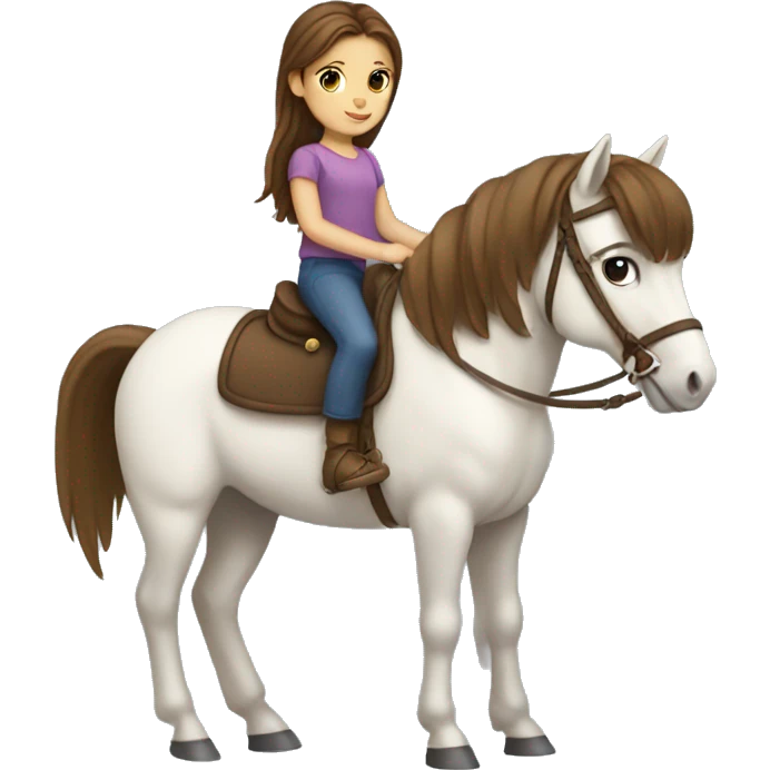 little girl with brown hair riding a poney emoji