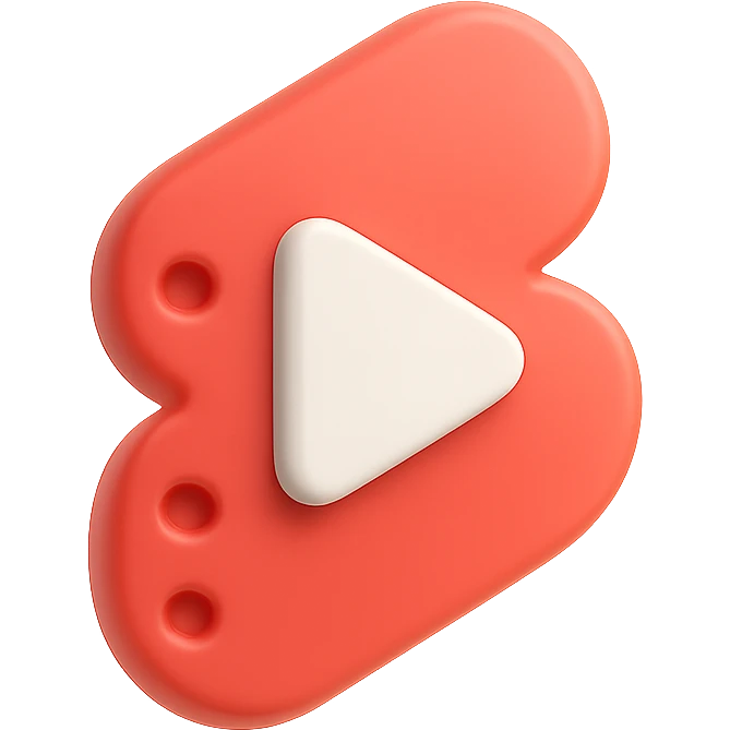 Modern minimalist logo inspired by YouTube Shorts but clearly distinct. Abstract red and white shapes on a white background. No text. Design a dynamic, playful symbol using rounded geometric forms, slightly resembling a play button or a film strip, but reimagined with a unique twist. Must look tech-oriented, simple, and brandable emoji