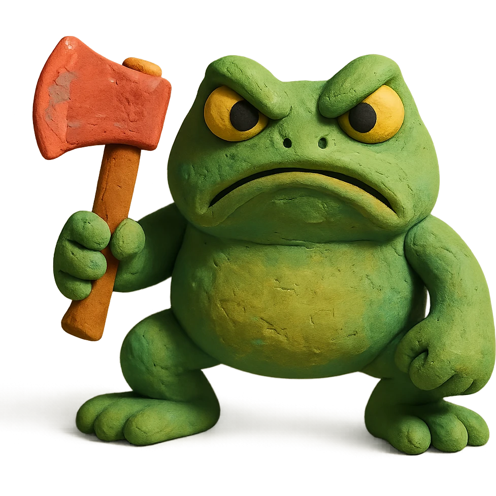 angry frog with axe emoji