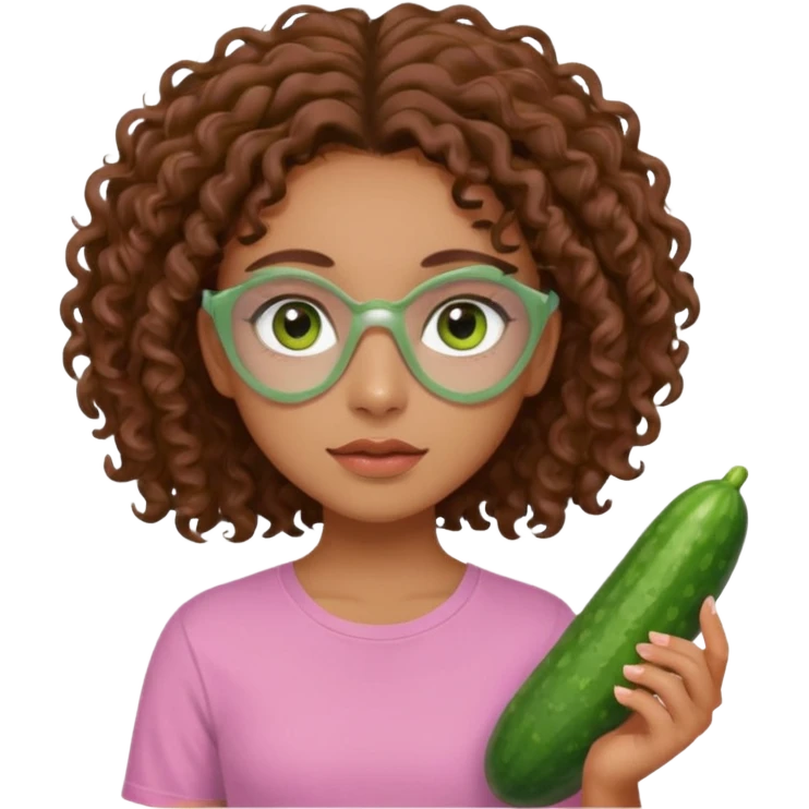 lightskin girl having a spa day with green skincare clay mask and ,cucumbers on her eyeballs  and brown curly hair and a pink shirt not holding it in her hand emoji