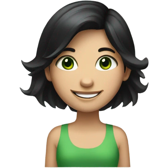 Smiling girl with Black hair and green eyes emoji