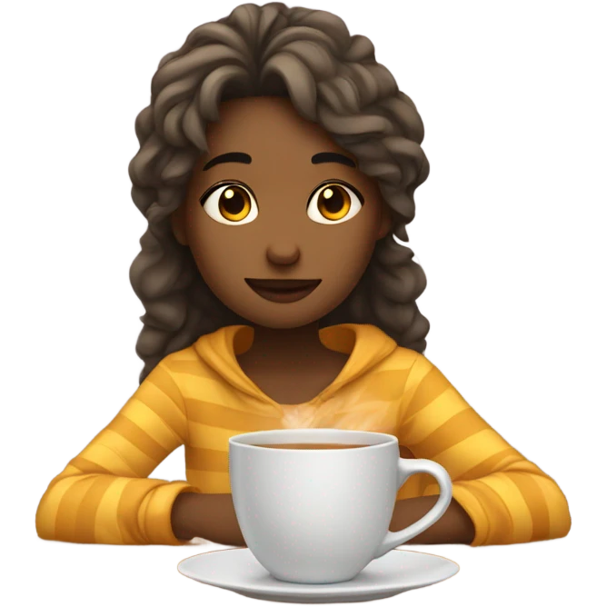 Tired girl at home with tea  emoji