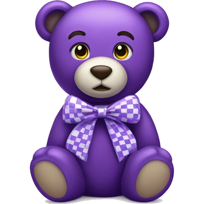 purple teddy bear with a checkered bow on hs neck emoji