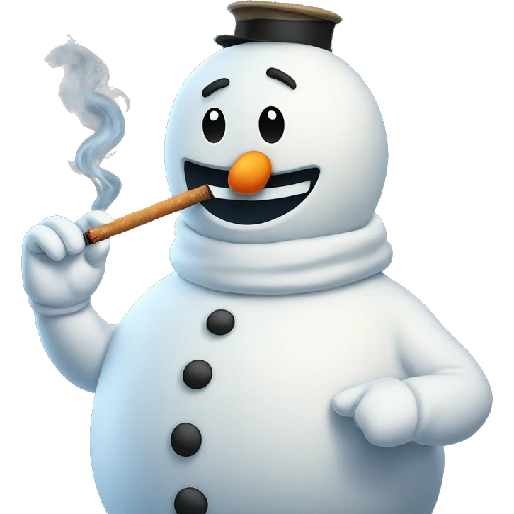 Snowman smoking to the left with smoke on top emoji