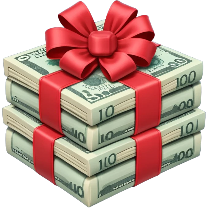 Australian $100 notes stacked together and wrapped in a bow emoji
