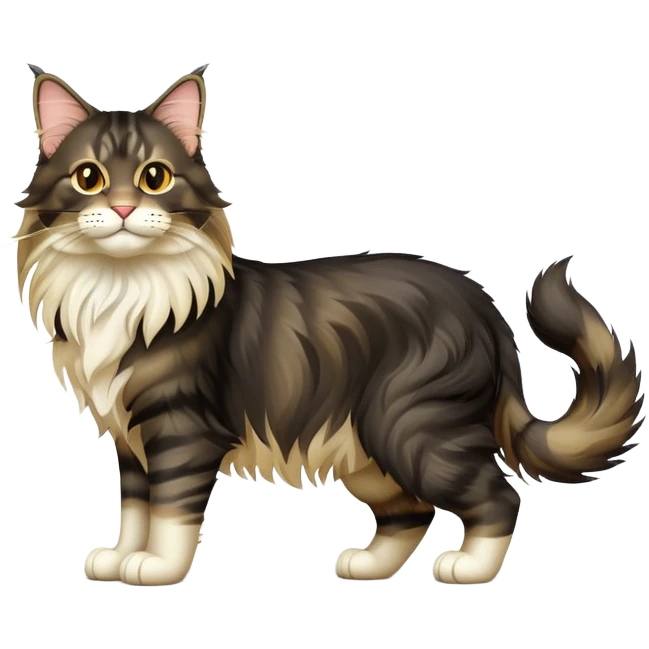 cinematic-black-maine-coon-cat-full-body-on all fours-emoji,-head-tilted-playfully-and-inquisitively,-sleek--black-fur,-simplified-yet-adorable-features,-highly-detailed,-glowing-with-a-warm,-friendly-glow -simplified-yet-realistic emoji
